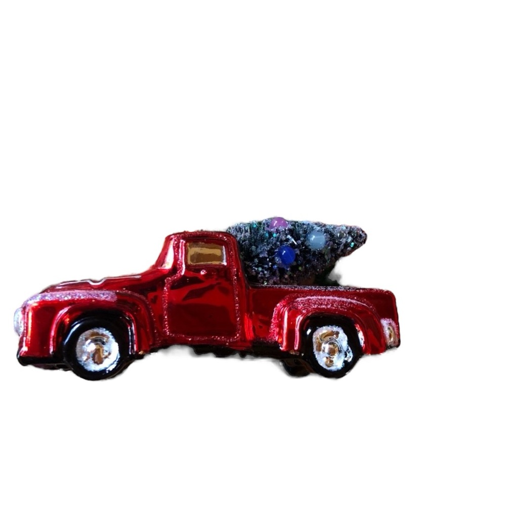 Red Old School Truck with Fresh Cut Christmas Tree Christmas Ornament - Picture 3 of 6